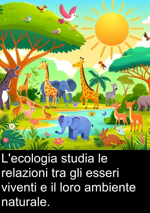 naturale: L'ecologia studia le relazioni tra gli esseri viventi e il loro ambiente naturale.