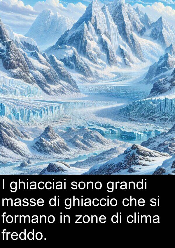 ghiaccio: I ghiacciai sono grandi masse di ghiaccio che si formano in zone di clima freddo.