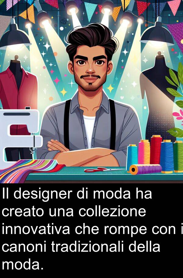 designer: Il designer di moda ha creato una collezione innovativa che rompe con i canoni tradizionali della moda.