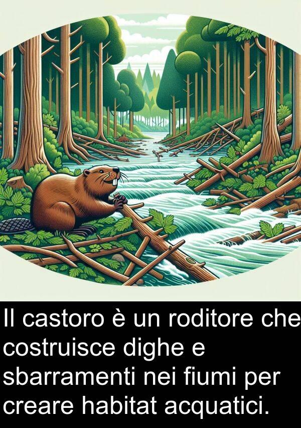 roditore: Il castoro è un roditore che costruisce dighe e sbarramenti nei fiumi per creare habitat acquatici.