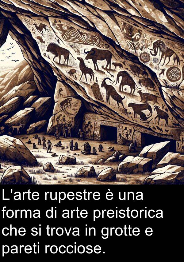 rocciose: L'arte rupestre è una forma di arte preistorica che si trova in grotte e pareti rocciose.