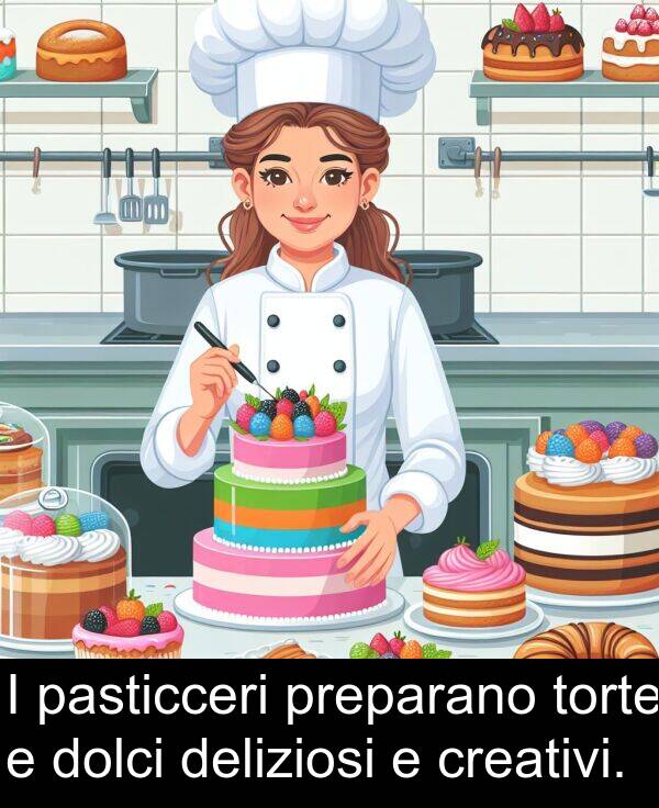 deliziosi: I pasticceri preparano torte e dolci deliziosi e creativi.