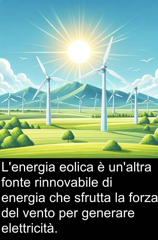 rinnovabile: L'energia eolica è un'altra fonte rinnovabile di energia che sfrutta la forza del vento per generare elettricità.