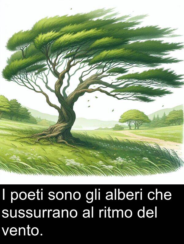 vento: I poeti sono gli alberi che sussurrano al ritmo del vento.