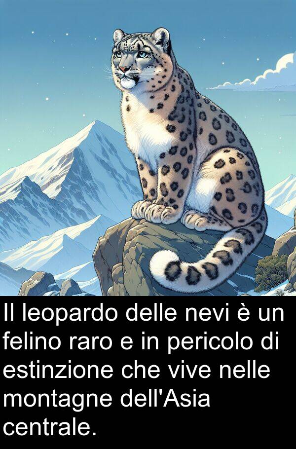 raro: Il leopardo delle nevi è un felino raro e in pericolo di estinzione che vive nelle montagne dell'Asia centrale.