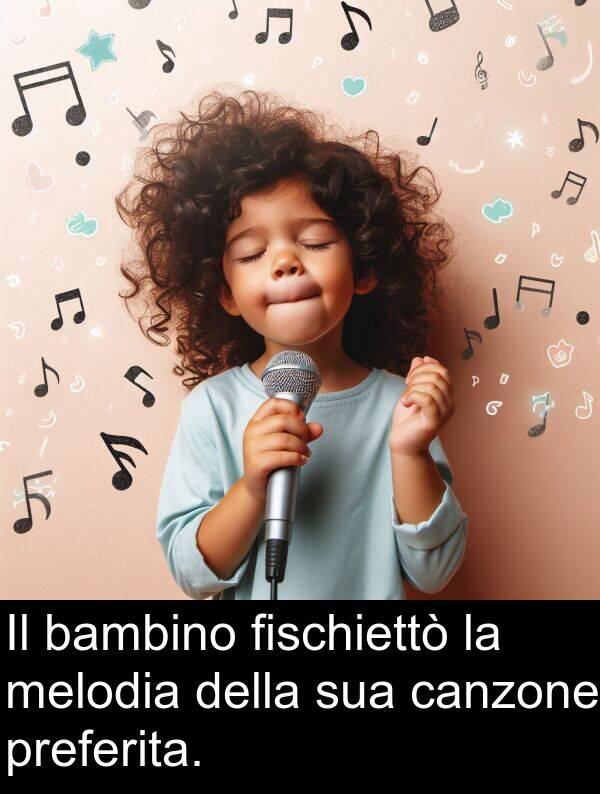 canzone: Il bambino fischiettò la melodia della sua canzone preferita.