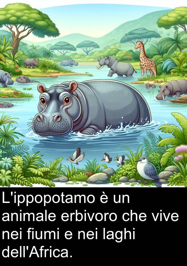 nei: L'ippopotamo è un animale erbivoro che vive nei fiumi e nei laghi dell'Africa.