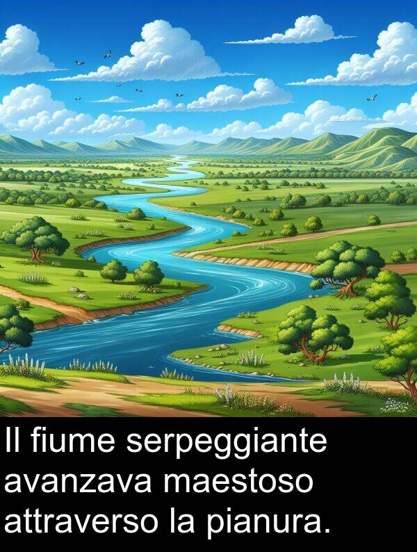 maestoso: Il fiume serpeggiante avanzava maestoso attraverso la pianura.