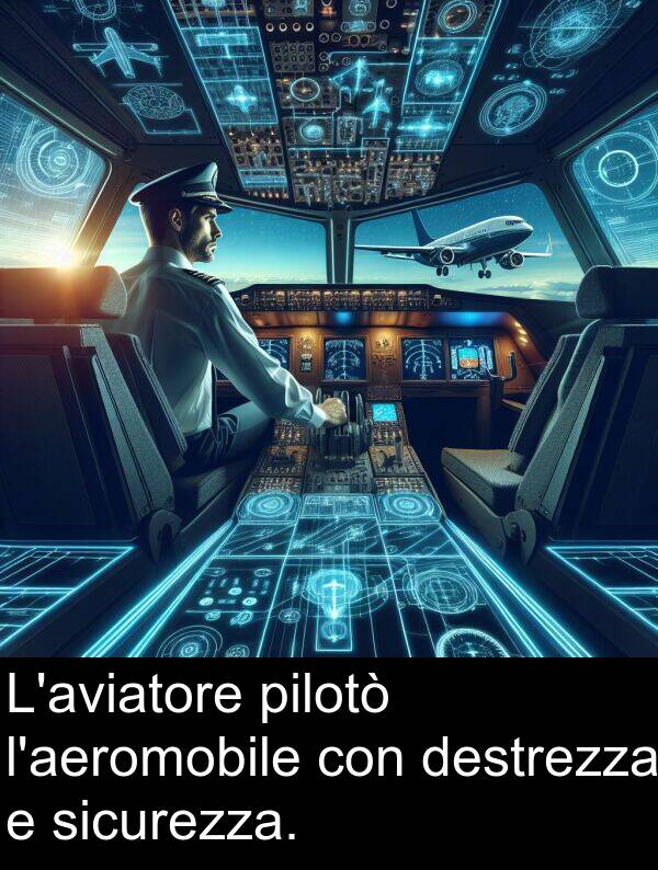 sicurezza: L'aviatore pilotò l'aeromobile con destrezza e sicurezza.