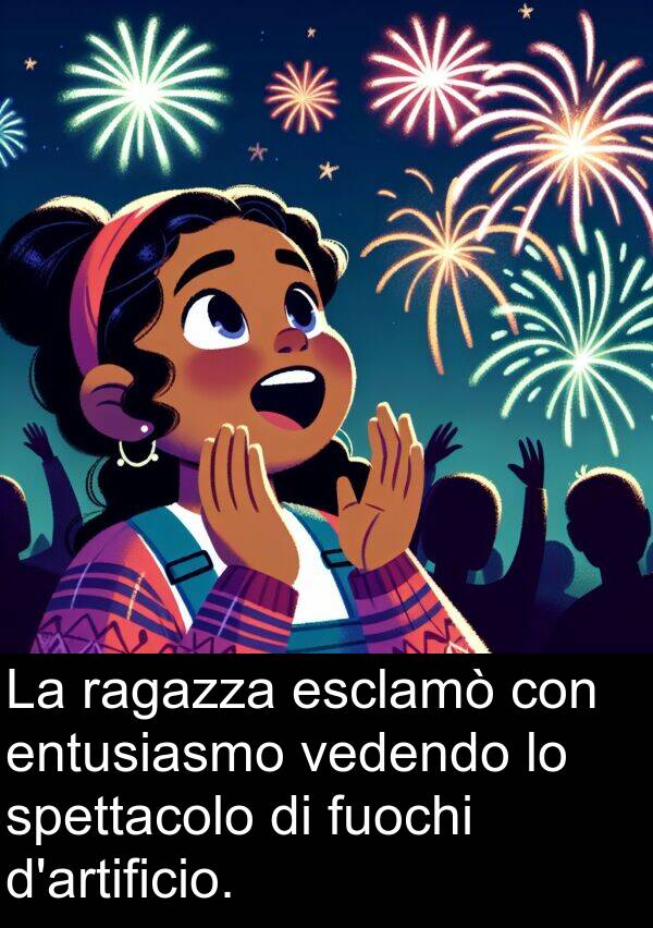 ragazza: La ragazza esclamò con entusiasmo vedendo lo spettacolo di fuochi d'artificio.