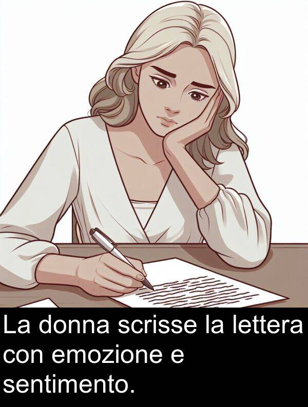 lettera: La donna scrisse la lettera con emozione e sentimento.