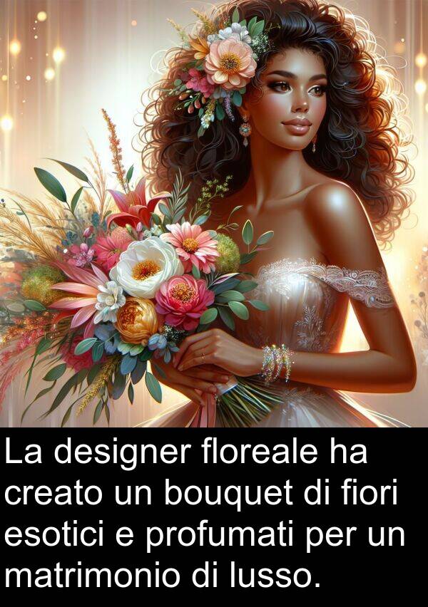 designer: La designer floreale ha creato un bouquet di fiori esotici e profumati per un matrimonio di lusso.