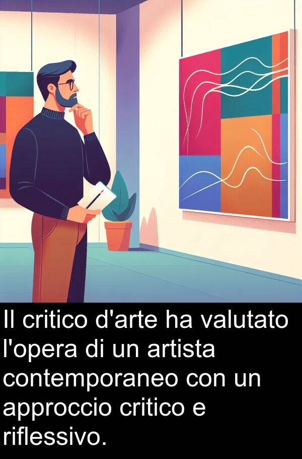 valutato: Il critico d'arte ha valutato l'opera di un artista contemporaneo con un approccio critico e riflessivo.