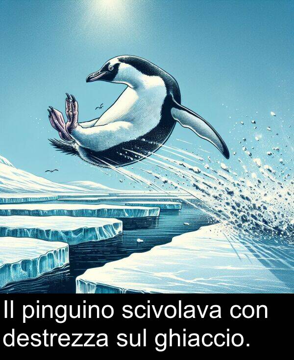 ghiaccio: Il pinguino scivolava con destrezza sul ghiaccio.