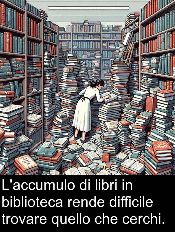 quello: L'accumulo di libri in biblioteca rende difficile trovare quello che cerchi.