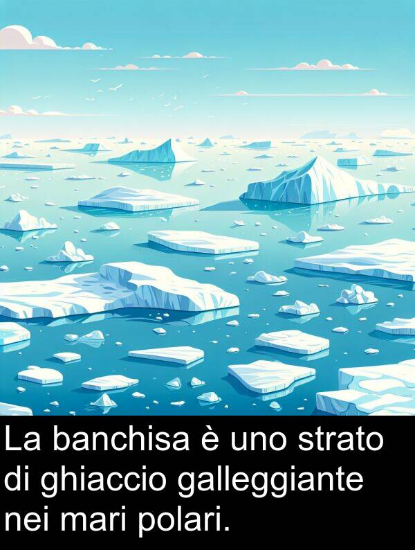 galleggiante: La banchisa è uno strato di ghiaccio galleggiante nei mari polari.