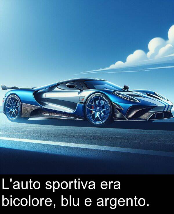 blu: L'auto sportiva era bicolore, blu e argento.