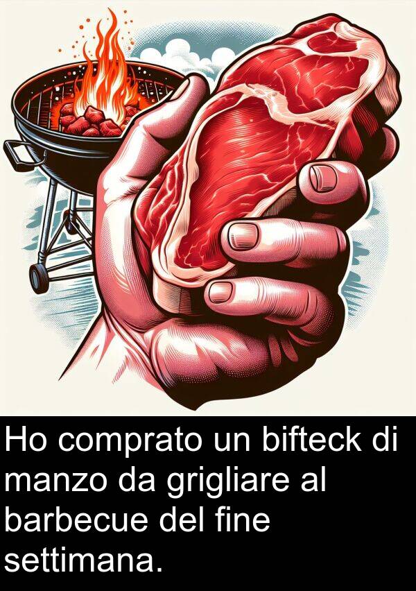 barbecue: Ho comprato un bifteck di manzo da grigliare al barbecue del fine settimana.