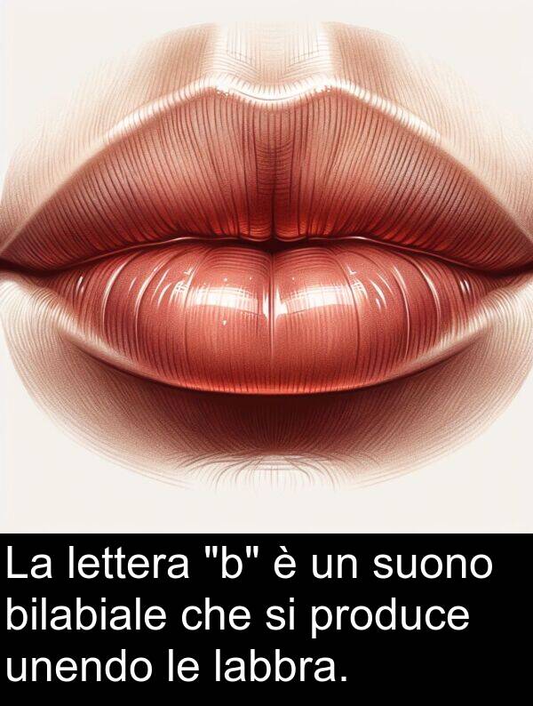 labbra: La lettera "b" è un suono bilabiale che si produce unendo le labbra.