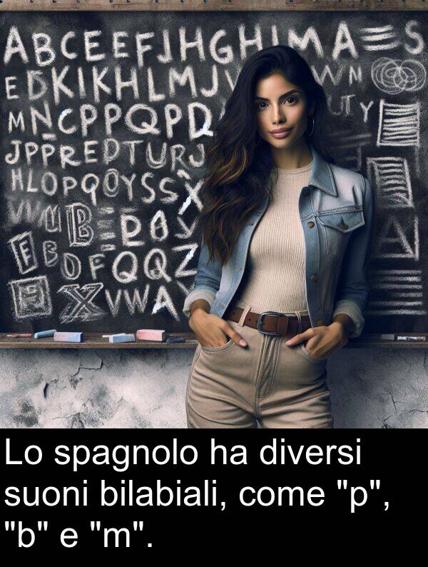 come: Lo spagnolo ha diversi suoni bilabiali, come "p", "b" e "m".