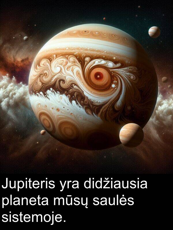 planeta: Jupiteris yra didžiausia planeta mūsų saulės sistemoje.