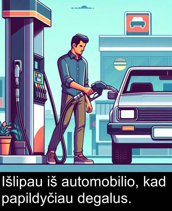 kad: Išlipau iš automobilio, kad papildyčiau degalus.