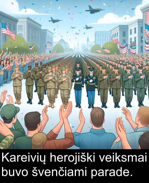 herojiški: Kareivių herojiški veiksmai buvo švenčiami parade.