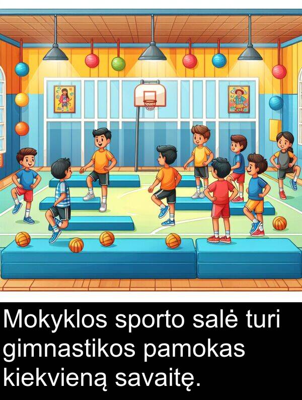 salė: Mokyklos sporto salė turi gimnastikos pamokas kiekvieną savaitę.