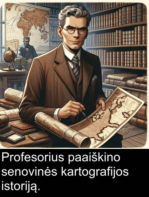 paaiškino: Profesorius paaiškino senovinės kartografijos istoriją.