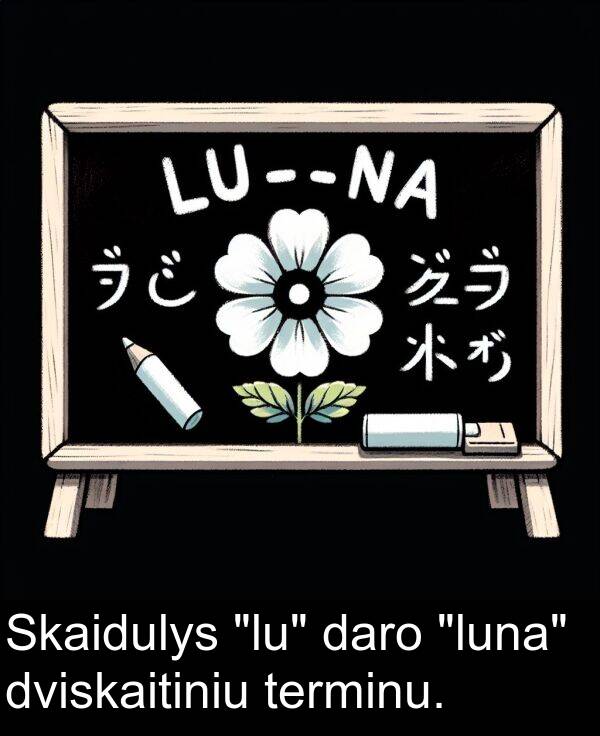 daro: Skaidulys "lu" daro "luna" dviskaitiniu terminu.