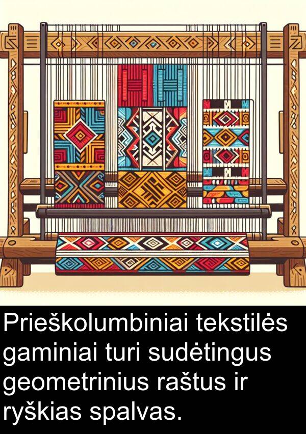 gaminiai: Prieškolumbiniai tekstilės gaminiai turi sudėtingus geometrinius raštus ir ryškias spalvas.