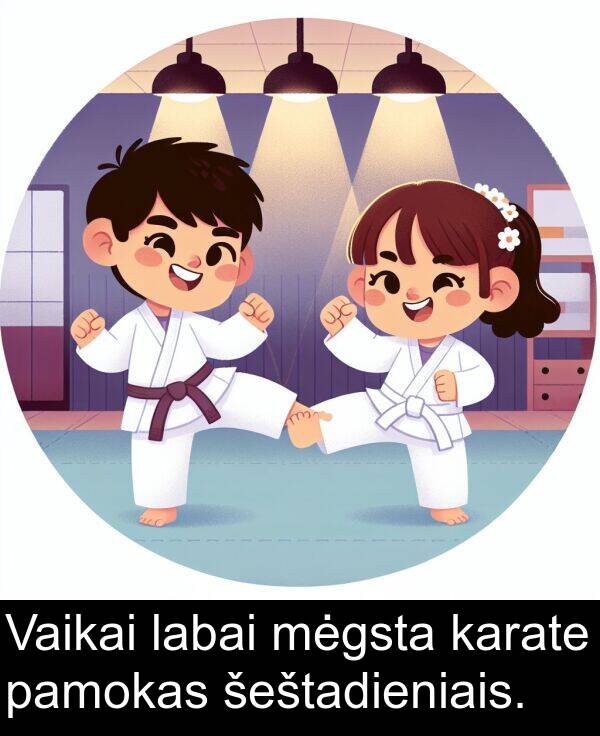 šeštadieniais: Vaikai labai mėgsta karate pamokas šeštadieniais.