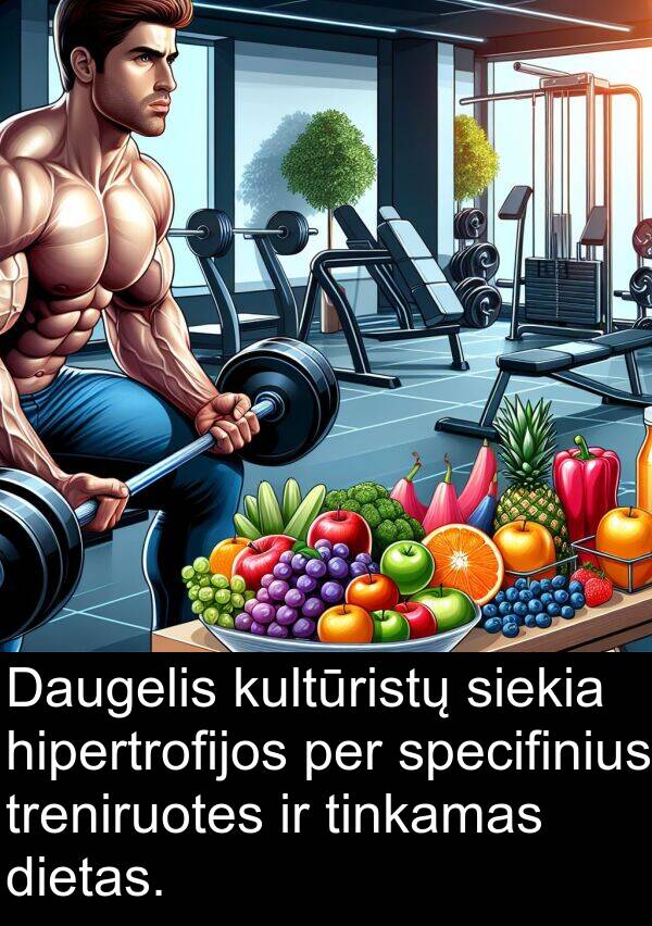 hipertrofijos: Daugelis kultūristų siekia hipertrofijos per specifinius treniruotes ir tinkamas dietas.