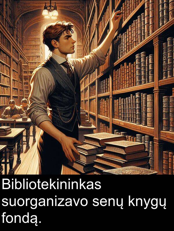 suorganizavo: Bibliotekininkas suorganizavo senų knygų fondą.