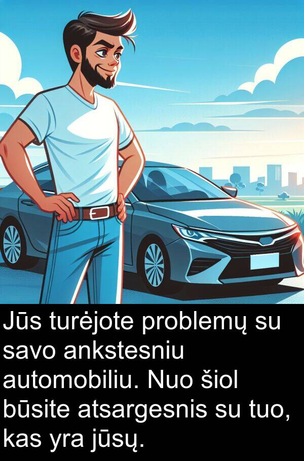 jūsų: Jūs turėjote problemų su savo ankstesniu automobiliu. Nuo šiol būsite atsargesnis su tuo, kas yra jūsų.