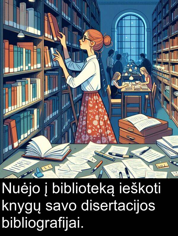 disertacijos: Nuėjo į biblioteką ieškoti knygų savo disertacijos bibliografijai.