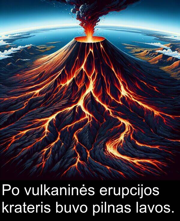 pilnas: Po vulkaninės erupcijos krateris buvo pilnas lavos.