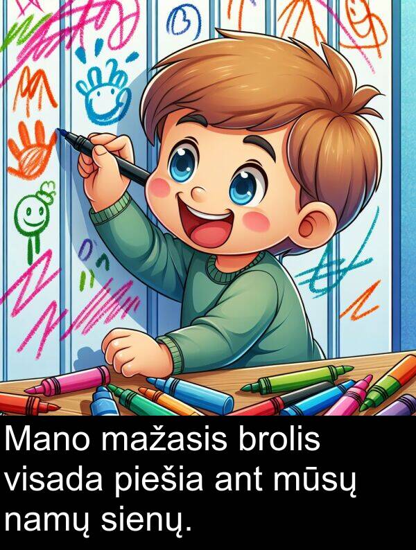 namų: Mano mažasis brolis visada piešia ant mūsų namų sienų.