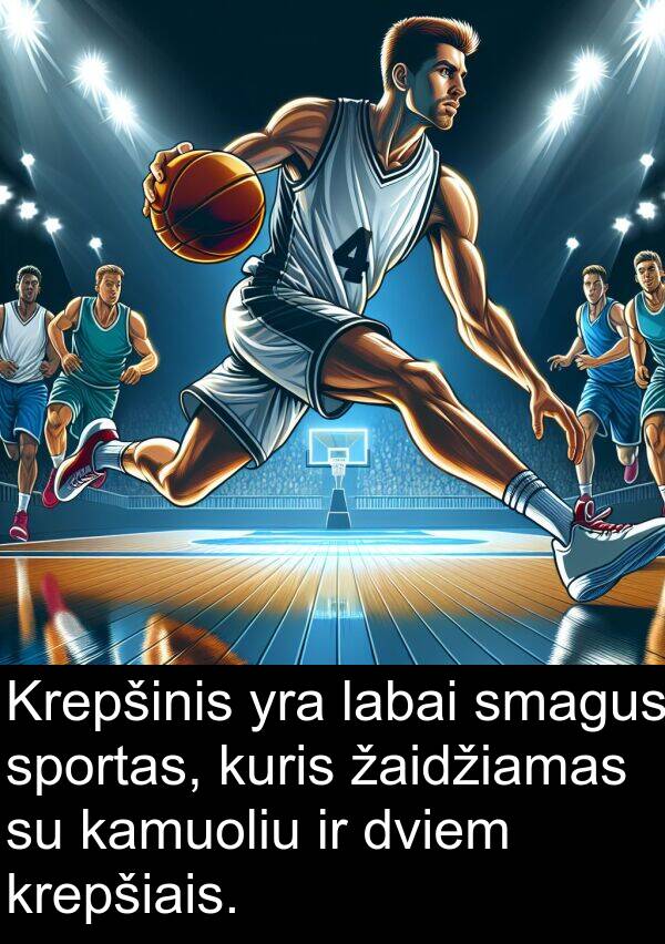 žaidžiamas: Krepšinis yra labai smagus sportas, kuris žaidžiamas su kamuoliu ir dviem krepšiais.