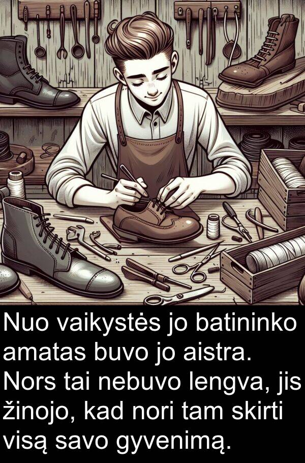 aistra: Nuo vaikystės jo batininko amatas buvo jo aistra. Nors tai nebuvo lengva, jis žinojo, kad nori tam skirti visą savo gyvenimą.