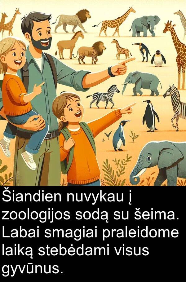 šeima: Šiandien nuvykau į zoologijos sodą su šeima. Labai smagiai praleidome laiką stebėdami visus gyvūnus.