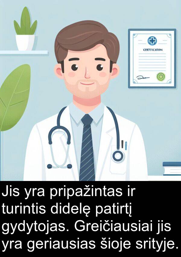 pripažintas: Jis yra pripažintas ir turintis didelę patirtį gydytojas. Greičiausiai jis yra geriausias šioje srityje.