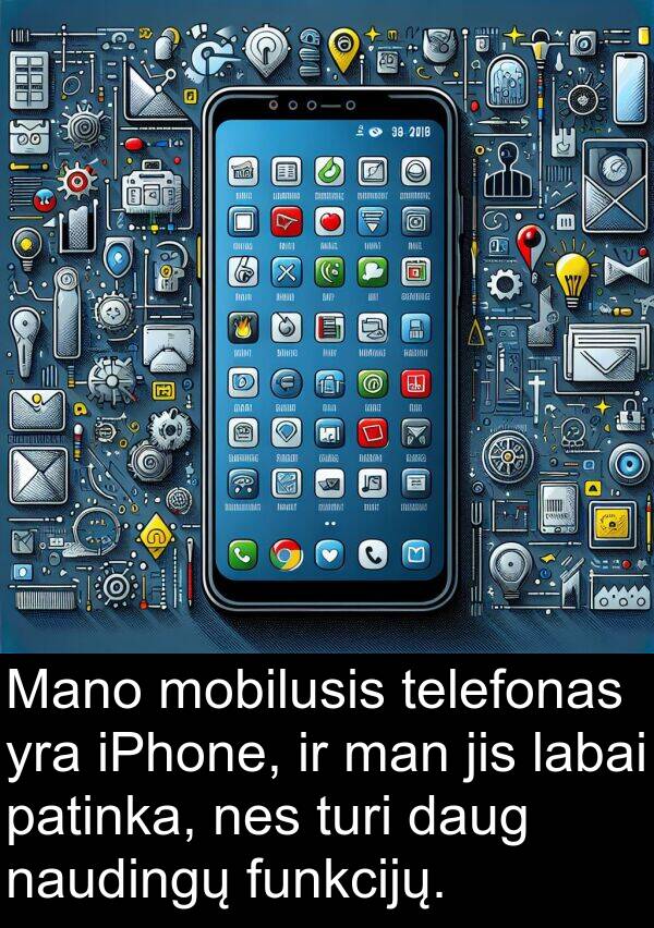 naudingų: Mano mobilusis telefonas yra iPhone, ir man jis labai patinka, nes turi daug naudingų funkcijų.