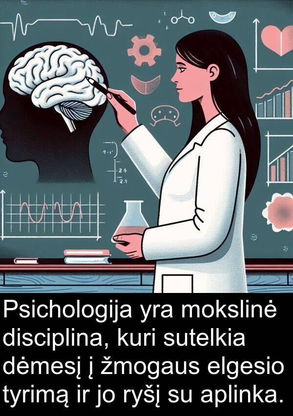 mokslinė: Psichologija yra mokslinė disciplina, kuri sutelkia dėmesį į žmogaus elgesio tyrimą ir jo ryšį su aplinka.