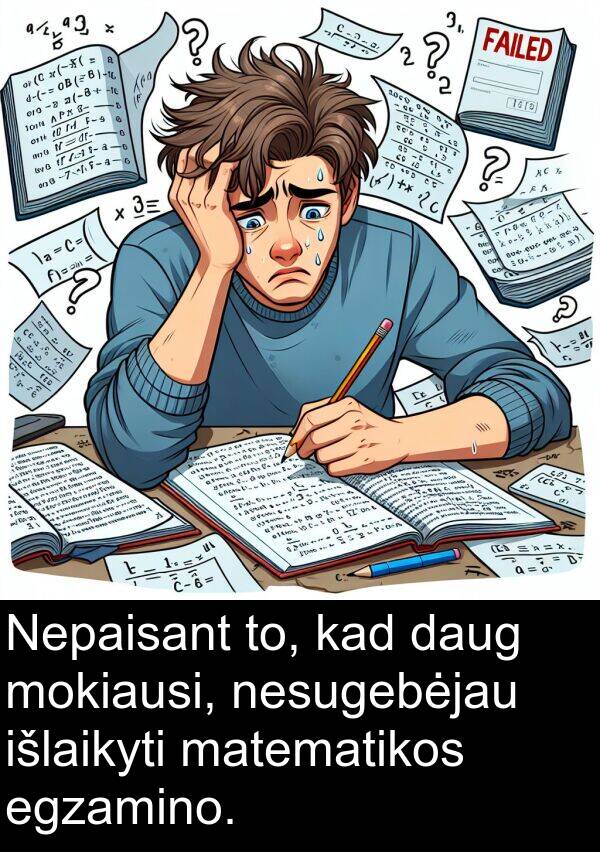 egzamino: Nepaisant to, kad daug mokiausi, nesugebėjau išlaikyti matematikos egzamino.