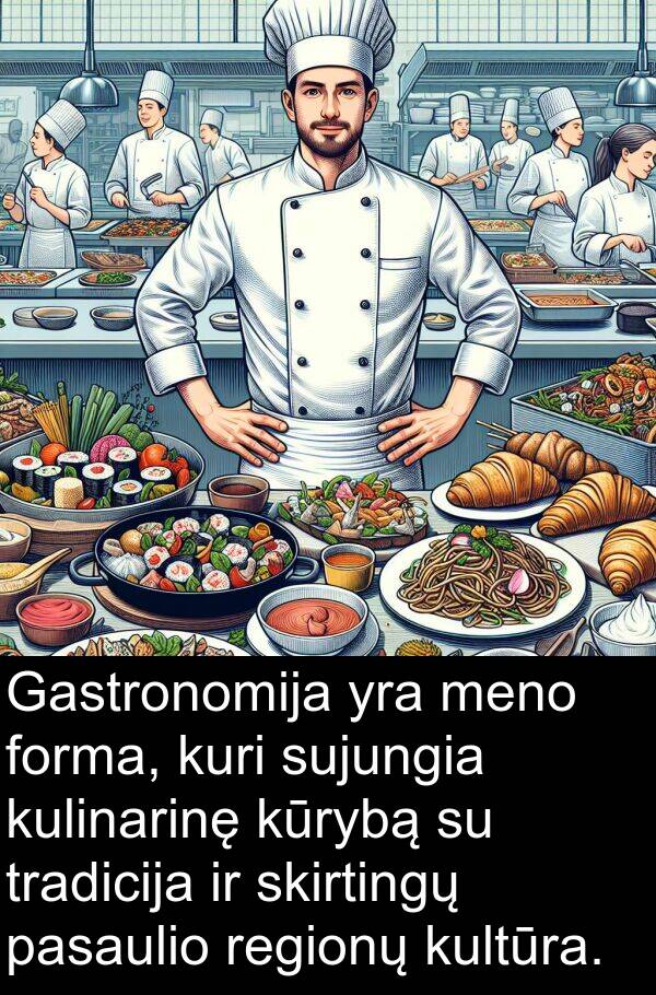 pasaulio: Gastronomija yra meno forma, kuri sujungia kulinarinę kūrybą su tradicija ir skirtingų pasaulio regionų kultūra.