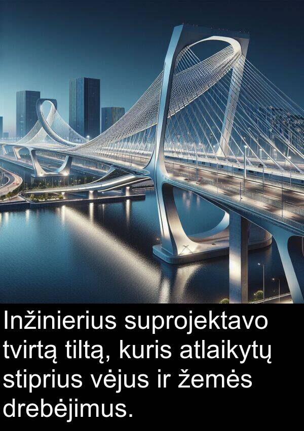 žemės: Inžinierius suprojektavo tvirtą tiltą, kuris atlaikytų stiprius vėjus ir žemės drebėjimus.