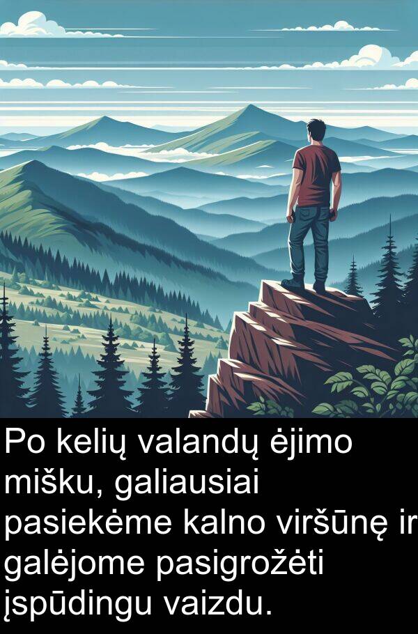 kalno: Po kelių valandų ėjimo mišku, galiausiai pasiekėme kalno viršūnę ir galėjome pasigrožėti įspūdingu vaizdu.