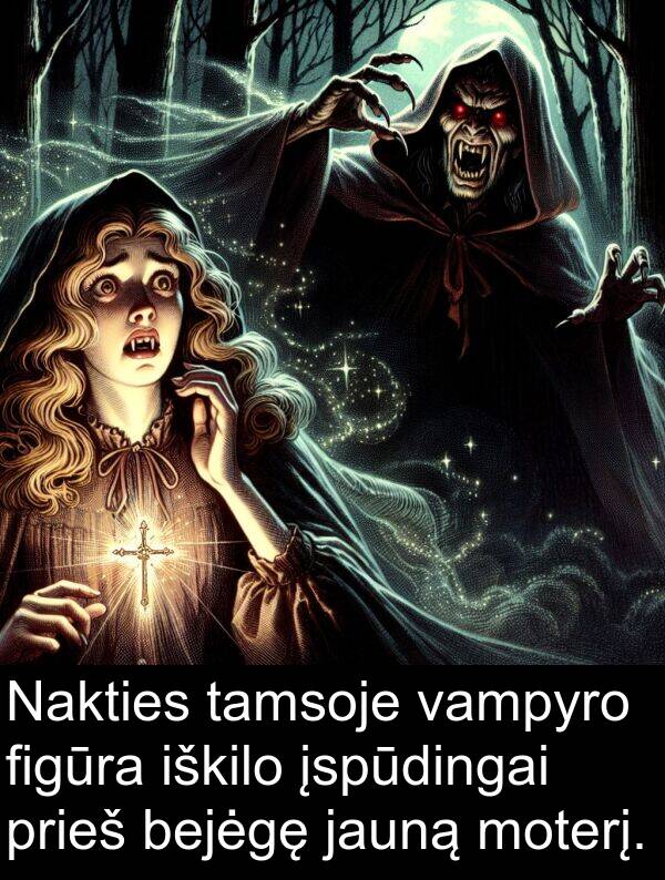 jauną: Nakties tamsoje vampyro figūra iškilo įspūdingai prieš bejėgę jauną moterį.