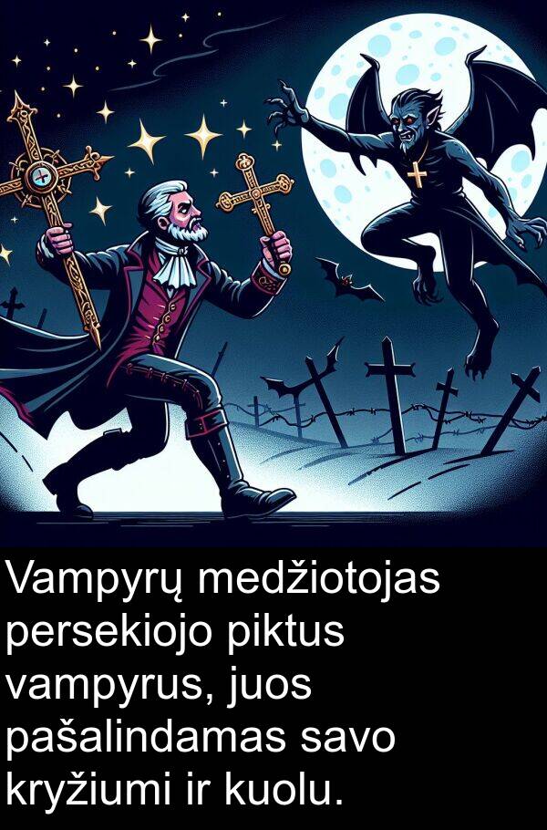 juos: Vampyrų medžiotojas persekiojo piktus vampyrus, juos pašalindamas savo kryžiumi ir kuolu.